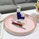 13" Pink Serving Tray with Handles,Round Decorative Tray for Coffee Table, Plastic Modern Coffee Table Tray for Ottoman, Living Room, Bathroom, Décor. by CozyNest Decor