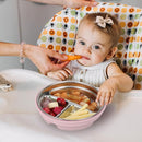 Nuogo 1 Pcs Stainless Steel Baby Suction Plates with Removable Silicone Shell 2-in-1 Metal Toddler Bowl Divided for Picky Eaters Kids Feeding Led Weaning Supplies, Dishwasher Safe (Dark Pink) by TinyTreasures Baby Boutique