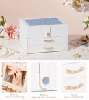 White Jewelry Box Organizer: Home Decor for Women - 2-Drawer Holder for Valentine’s Day Birthday Christmas White Grey-Blue by TinyTreasures Baby Boutique
