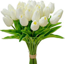 Mandy's Artificial Tulips 28 Stems Cream PU Faux Flowers for Wedding Home Decor 13.5 Inch by CozyNest Decor