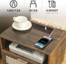MaxSmeo Small Nightstand with Charging Station, Rattan Side Table Mid Century Modern Bedside Table for Bedroom, Living Room and Small Spaces, Solid Wood Legs (Rustic Brown) by CozyNest Decor