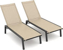 Patio Chaise Lounge Set of 2 with 4 Adjustable Backrest, Foldable Aluminum Chaise Lounge Chair Recliner for Outdoor, Poolside, Sun Tanning Flaxen by GreenHaven Gardens