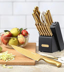 McCook® Knife Sets, Golden Titanium Stainless Steel Kitchen Knife Block Sets with Built-in Sharpener by CozyNest Decor