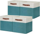 HNZIGE Storage Cubes Bins for Organization Set of 4, Fabric Storage Cube 12 x12, Collapsible Storage Bins Basket Cube with Handles, Canvas for Organizing Shelf Home Nursery(Teal White) by CozyNest Decor