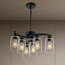 6 Light Modern Farmhouse Chandelier，Black Dining Room Light Fixture，Kitchen Pendant Lights Over Island with Glass Shade by CozyNest Decor