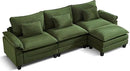 URRED Modular Sectional Sofa Comfy Cloud Couch, Modern Corduroy Sofa Sleeper Deep Seat Couches with Ottoman/Pillows for Living Room (Green, 117''- L Shape) by CozyNest Decor