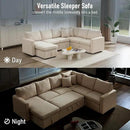 7 - Seater Sofa Bed, Large U - Shaped Modular Sectional Sofa, Oversized Pull - Out Sleeper with Storage for Living Room, Beige by CozyNest Decor