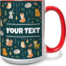 Personalized Mug for Kids - Woodland Animals - Custom Name/Text, Ceramic Hot Chocolate/Cocoa/Coffee Cup for Boys/Girls, Birthday/Christmas/Holiday Gift - 15 oz, Red Handle by TinyTreasures Baby Boutique