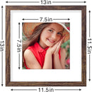 Vittanly 12x12 Picture Frames Set of 9, Shatter Resistant Plexiglass, Display 8x8 Pictures with Mat or 12x12 without Mat, Photo Frames for Wall Mount, Engineered Wood, Brown by CozyNest Decor