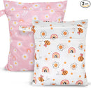 2pcs Travel Waterproof Laundry Bag, Cloth Diaper Wet Dry Bags with Handle & 2 Zipper Pockets, Reusable Washable Dirty Clothes Bag for Baby Adult Travelling Hanging, Bathing Beach Pool Daycare by TinyTreasures Baby Boutique