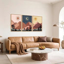 HPNIUB Boho Desert Framed Canvas Wall Art Set, Abstract Sun Moon Art Prints, Modern Cactus Paintings Artwork, Mid Century Southwestern Landscape Wall Decor for Living Room, Bedroom, Office-16 x24 x3