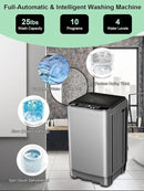 25 lbs Full Automatic Washing Machine with LED Display Compact Washing Machine with Drain Dump, 10 Wash Programs and 8 Water Levels Ideal for Dorms, Apartments, RV, Grey by CozyNest Decor