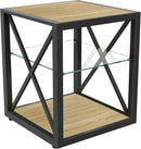 Farmhouse End Table Set of 2, Modern Side Table with 3-Tier Storage Shelf, Square Rustic Nightstand, Accent Tea Table, for Bedroom Office Living Room, Brown, Natural Wood, Glass, Metal by CozyNest Decor