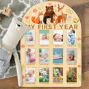 ORIGACH My First Year Baby Growth Photo Display Wood Board - 12 Months Newborn Milestones Photo Board - Neutral Baby Keepsake Frame 1st Birthday Party Nursery Decor New Mom Gift - Forest Animals by TinyTreasures Baby Boutique