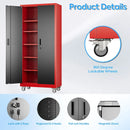 71" H×32" W×16" D Garage Storage Cabinet with Wheels, Locking Metal Storage Cabinet with 5 Adjustable Shelves, 4 Hooks and Pegboard for Garage, Home Office, Kitchen, Black and Red by GreenHaven Gardens