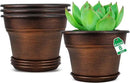 Plant Planters Pots Set of 4 Pack 8 Inch, Plastic Flower Pot for Indoor Plants with Drainage Holes & Trays, Resin Decorative Container Sets with Saucer for House Outdoor Garden Planters Copper by GreenHaven Gardens