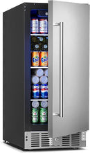 15 Inch Undercounter Beverage Refrigerator - 126 Cans Beverage Fridge with Stainless Steel Door for Beer Wine Soda - Built-in or Freestanding Wine Cooler for Home Kitchen Bar by CozyNest Decor