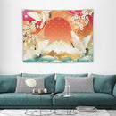 HZOHNAGO Japanese Tapestry Cherry Blossom Crane Sea Wave Fuji Mountain Red Sun Pattern Printed Wall Tapestry Painting Wall Hanging for Bedroom Living Room Dorm 40" W x 30" H by CozyNest Decor