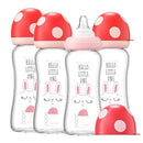 YOHKOH Natural Glass Baby Bottle with Natural Response Nipple, Newborn Anti-Colic Baby Bottles, Wide Neck Mushroom Cap Baby Bottle, Clear (8.8ounce (Pack of 4), Red1) by TinyTreasures Baby Boutique