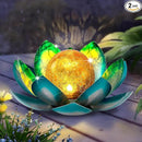 Solar Light Outdoor(2Pack), Art Crackle Globe Glass Lotus Decoration, Solar LED Waterproof Blue Metal Flower Lights for Patio,Lawn,Walkway,Tabletop by GreenHaven Gardens