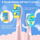 SEAGO Kids Electric Toothbrush, Rechargeable Sonic Soft Bristle Toothbrushes with 8 Brush Heads, DIY Stickers and 5 Modes, Ideal for Kids and Children, Ages 3–12,SG2303(Pink) by TinyTreasures Baby Boutique