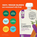 Serenity Kids 6+ USDA Months Organic Carrot Veggie Puree Baby Food Pouches - 3.5 oz Pack of 12 - Organic, BPA-Free & Allergen Free - No Sugary Fruits & No Added Sugar - 3.5 Oz, 12 Pack by TinyTreasures Baby Boutique