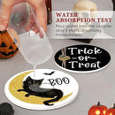 Coaster for Drinks Set of 6, Halloween Boo Black Cat Trick or Treat Spooky Pumpkin Bat Absorbent Round Ceramic Stone Mat, with Cork Base and Metal Holder, Gift for Housewarming Room Bar Decor by CozyNest Decor