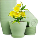 6 inch Plastic Nursery Pots,16 Pack Plant Pots for Small Indoor Outdoor Plants, Flower Pots with Drainage Holes and Saucers, Decorative Seedling Starter Planters for House Plants, Green by GreenHaven Gardens