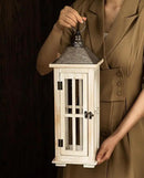 TIMRIS Large Rustic Wooden Decorative Lantern Set of 2, Modern Farmhouse Distressed Whitewash Floor Candle Lanterns, Indoor/Outdoor Hanging Lanterns for Home Decor (No Glass) by CozyNest Decor