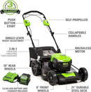 Greenworks 40V 21" Self-Propelled Lawn Mower,Axial Leaf Blower(500 CFM / 120 MPH),13" String Trimmer, 160 PSI Portable Tire Inflator, Includes 2 Batteries(5Ah+2Ah) & Chargers by GreenHaven Gardens