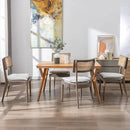 Rattan Dining Chairs Set Of 2 , Mid Century Modern Upholstered Cane Back Chairs with Removable Linen Cushion , Retro Farmhouse Natural Wooden Kitchen & Dining Room Chairs for Restaurant Living Room by CozyNest Decor