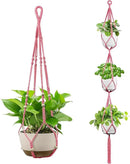 USLAI Macrame Plant Hanger Indoor Outdoor, Up to 4-15 inch Pot, Heavy 20lb Planters, Extra Long Strong Hanging Planter Basket Holder, Boho Home Decor, 35+72 Inch, Pink (POTS NOT Included) by GreenHaven Gardens