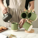 Large Ceramic Coffee Mugs Set - 15 OZ Porcelain Coffee Latte Cups Set of 4 with Handle Perfect for Cappuccino, Tea, Mocha, Hot or Cold Drinks, Unique Glaze Design for Home, Cafe and Coffee Bar, Green by CozyNest Decor