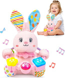 Baby Rabbit Musical Stuffed Animals Toy,Infant Bunny Bilingual Early Learning Education Toy with Light-Up Music & Crinkle,1st Easter Basket Shower Stuffers for 0 1 2 3 6 9 12 18 Month Girl,Pink by TinyTreasures Baby Boutique