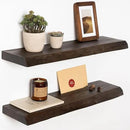 24" Floating Shelves, Live Edge Solid Elm Wood Floating Shelf, Wall Mounted Display Shelves with Heavy-Duty Bracket for Books, Rustic Wooden Shelf for Kitchen, Bathroom, Walnut Color, Set of 2 by CozyNest Decor
