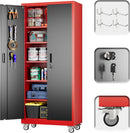 71" H×32" W×16" D Garage Storage Cabinet with Wheels, Locking Metal Storage Cabinet with 5 Adjustable Shelves, 4 Hooks and Pegboard for Garage, Home Office, Kitchen, Black and Red by GreenHaven Gardens