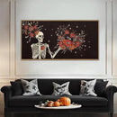 KAIRNE Halloween Skeleton Wall Art,Gothic Skull Canvas Set of 1(40”x20”),Romantic Spooky Floral Botanical Print,Scary Skull Painting,Horror Halloween Wall Art for Living Room Bedroom Goth Party Decor by CozyNest Decor