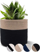 Woven Cotton Rope Plant Basket for 6" Flower Pot Floor Indoor Planters Flower Pot,Home Decor Storage Organizer H6 3/4" x W6 1/2" Black&Brown by CozyNest Decor