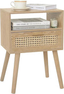 MaxSmeo Rattan Nightstand with Drawer, Mid Century Modern Wood Bedside Table for Living Room, Bedroom and Small Spaces (Rustic Walnut) by CozyNest Decor