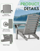 Adirondack Chair Folding HDPE Adirondack Chairs with Cup Holder, Outdoor Fire Pit Chairs All-Weather Lawn Chair for Deck Patio Garden (Grey) by GreenHaven Gardens