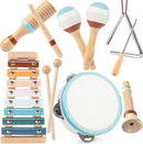 Baby Musical Instruments | Montessori Wooden Toys for Toddlers, Neutral Color Percussion Instruments Set with Modern Boho Xylophone Tambourine, Educational Musical Toys for Boys Girls 3+ by TinyTreasures Baby Boutique
