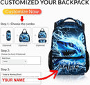 Shark Backpack for Kids Boys - 17 Inch Custom Backpacks with Name for Kindergarten Primary Elementary Senior Middle - Cool Durable Personalized Lightning Bookbag by TinyTreasures Baby Boutique