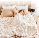 Cozy Faux Fur Throw Blanket for Bed-Warm Fuzzy Throw Blanket, Soft Plush Thick Bubble Blankets for Bedroom and Living Room, Furry Luxury Blanket, 90 x 108, Cream by CozyNest Decor