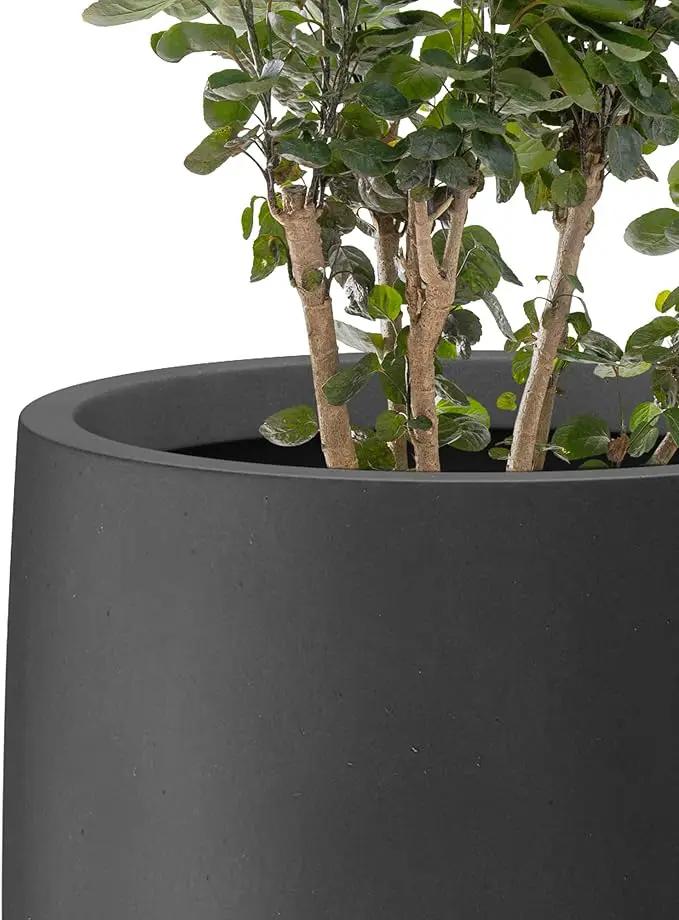Kante 21.7" H Burnished Black Tall Planter, Large Outdoor Indoor Decorative Pot with Drainage Hole and Rubber Plug, Modern Round Taper Style for Home and Patio, photo 7 of 8