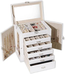 BOOVO Jewelry Box For women, 6 Layer Large Jewelry Organizer With Mirror, Multi-Function Storage Box With Lock, Accessory Holder With 5 Drawers, For Earrings Necklace Ring Bracelet (White) by TinyTreasures Baby Boutique
