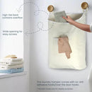 The Fine Living Co. Hanging Laundry Hamper with Over Door Hooks & Adhesive, Durable Space Saving Laundry Bag with Zipper and Wide Open Top, Hanging Dorm Laundry Hamper 18"x4.75"x28" (Beige-L) by CozyNest Decor
