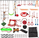 Slsy 60FT Ninja Warrior Obstacle Course for Kids, Complete 13-Obstacle Slackline Kit with Monkey Bar, Swing, Balance Belt, Climbing Ladder & Net, Durable Outdoor Playset Equipment by TinyTreasures Baby Boutique
