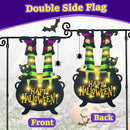 Halloween Lighted Garden Flag for Outside, Witch Feet Shape Flag Yard Decor, 8 Modes Double Sided Cauldron Eyeball Black Cat Outdoor Hlloween Decorations for Home Porch (Warm White-28x40) by CozyNest Decor