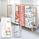 Custom Name Crib Bedding Set - Fox Theme, Personalized Nursery Bedding 3-Piece Set– Soft Blanket, Fitted Sheet, Changing Pad Cover – for Newborns Girls Nursery Gifts by TinyTreasures Baby Boutique