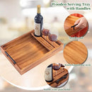 Wood Serving Tray with Handles, 17"x12" Rustic Wooden Trays with Removable Wine Glass Holder Decorative Ottoman Tray for Living Room, Coffee Table, Breakfast Food Trays in Bed by CozyNest Decor